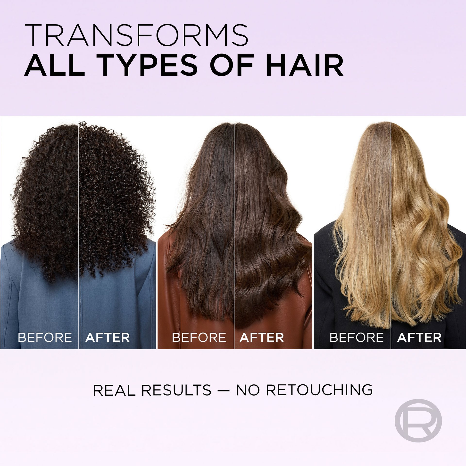 3 women back before and after using the hyaluron plump mask with moisturized hair
